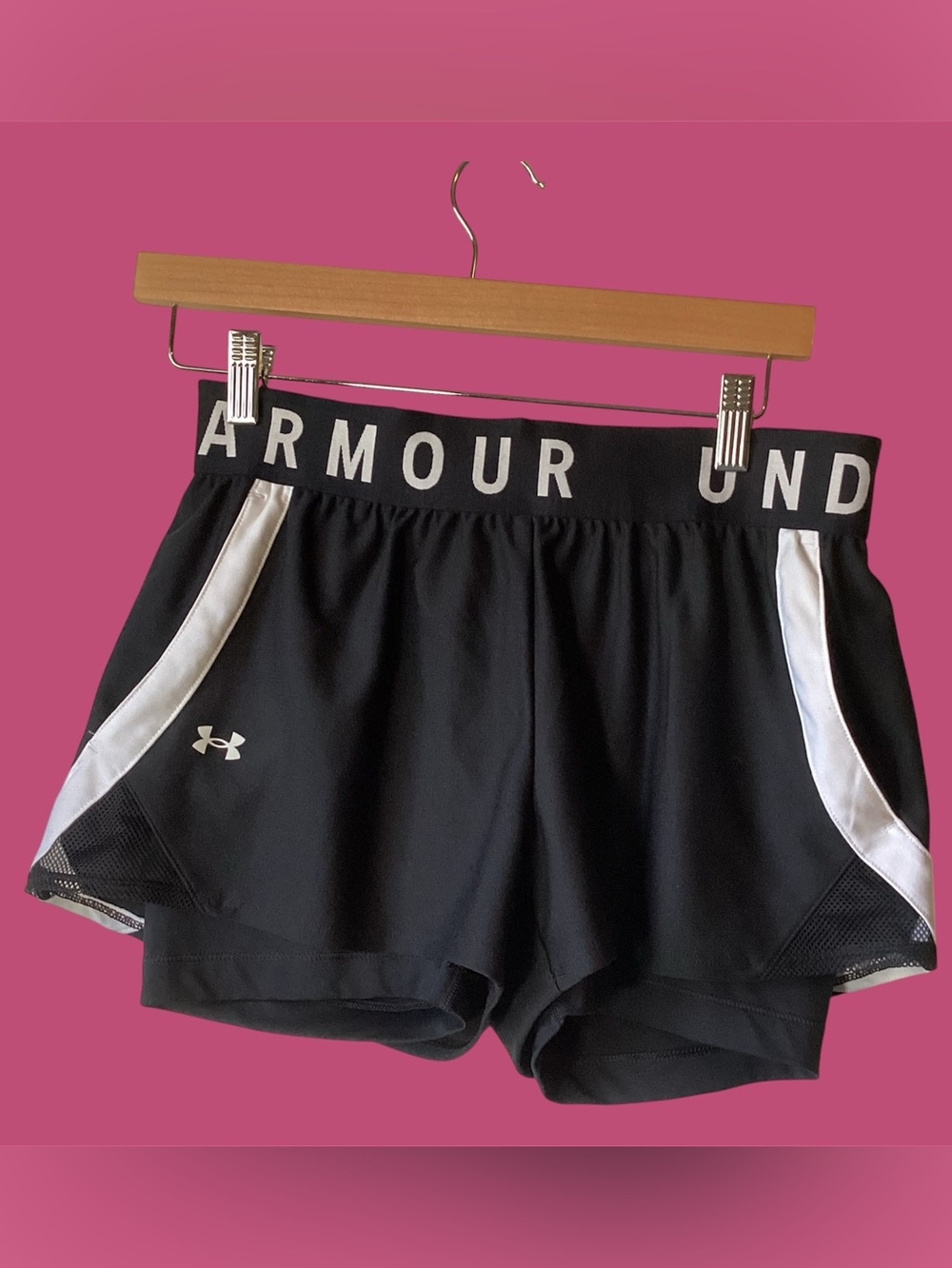 Under Armour Women's Black Athletic Shorts with White Trim Size M